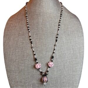 Vintage Handmade Venetian Lampwork Glass Beaded Lariat  Necklace